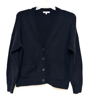 Madewell Short Kent Ex-Boyfriend Cardigan Sweater Wool Blend Black Pockets M